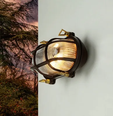 Produktbild von Außenleuchte Wand IP64 E27 Glas Messing Maritim Wandlampe außen Garten