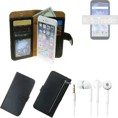 Produktbild von TOP SET Handy Hülle Schutz Hülle kompatibel mit Sony Xperia 10  schwarz aus Kunstleder + Kopfhörer Smartphone Tasche vollwertige Geldbörse