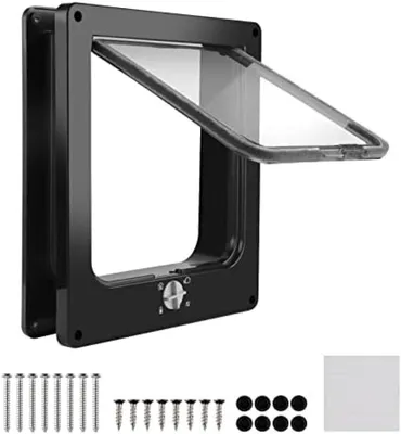 Produktbild von PolkaHome® Katzenklappe Schwarz mit 4 Verriegelungseinstellungen, Haustiertür Innentunnel 19,5 x 18 cm, für Türen/dünne Wände