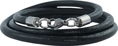 Produktbild von Lederkette 6 mm Herren Halskette schwarz 17-100 cm lang mit Karabiner Verschluss Silber Rund, Länge:55 Zentimeter