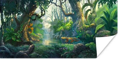 Produktbild von MuchoWow® Poster Wald - Malerei - Farben - Mädchen - Kinder - Jungen 120x60 cm - Bild
