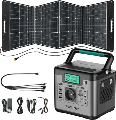 Produktbild von SWAREY S500 Pro Power Station mit 200W Solarpanel Solar Stromerzeuger, 500W (1000W Peak) AC Ausgänge Solargenerator für Camping, Wohnmobile, caravans