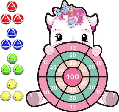 Produktbild von Famanu Wurfspiel Einhorn - Sicherer Klettverschluss - Dartboard mit Klebebällen