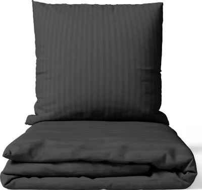 Produktbild von Bettwäsche Baumwolle Satin Damast 200x220 cm Anthrazit Set Gestreift Premium weich Hautsympathisch