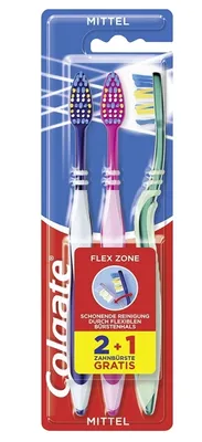 Zdjęcie produktu dla Colgate, Szczoteczka do zębów, średnia, 2+1 sztuka (PRODUKT Z NIEMIEC)