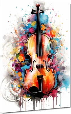 Produktbild von Abstrakt Kontrabass Colour Splash Leinwandbild Wandbild Kunstdruck XL Wanddeko: 30x40x2cm