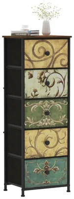 Imagen del producto de TRANKIELO® - Cómoda con 5 cajones – Estructura metálica marrón – Espacio de almacenamiento para dormitorio, sala de estar y recibidor