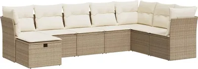 Produktbild von vidaXL 8-tlg. Garten-Sofagarnitur mit Kissen Beige Poly Rattan