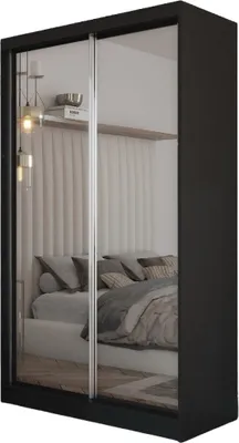 Produktbild von 120 cm Kleiderschrank Darix mit Spiegel inklusive 2 Schiebetüren Schwebetürenschrank (Farbe: schwarz)