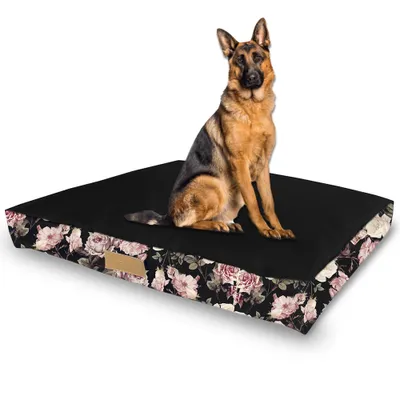 Image de Matelas pour chien Dogeste 110x90 cm taille XXL – noir avec motif roses