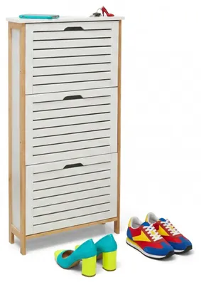 Produktbild von Relaxdays Schuhschrank, HxBxT. 108,5x53x19 cm, Schuhaufbewahrung, schmaler Schuhkipper, Flur Schuhkommode, weiß/natur