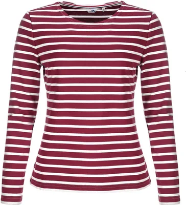 Produktbild von modAS Damen Shirt Streifenshirt 1/1-Arm - Ringelshirt Langarmshirt Damen Gestreift - Longsleeve Shirt mit Streifen aus Baumwolle in Vino-Weiß Größe 40