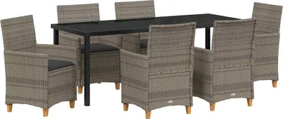 Image de vidaXL Ensemble de jardin pour repas, 7 pièces, gris, en résine tressée