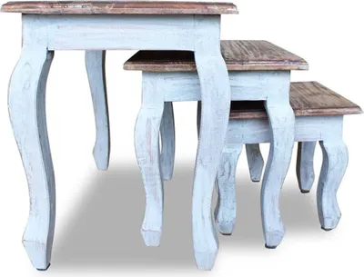 Image de vidaXL Set de 3 tables d'appoint en vieux bois massif