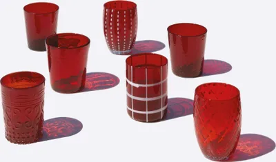 Produktbild von Zafferano Melting Pot Set mit 6 einfarbigen Gläsern - Rot - mundgeblasenes Glas, 32 cl - Kunsthandwerkliche Becher für Wasser und Cocktails