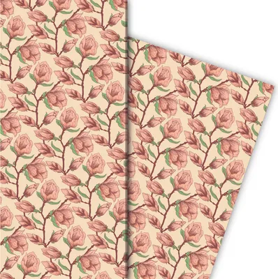 Produktbild von Elegantes Magnolien Geschenkpapier mit tollen Blüten, hell beige - G10093, 32 x 48cm