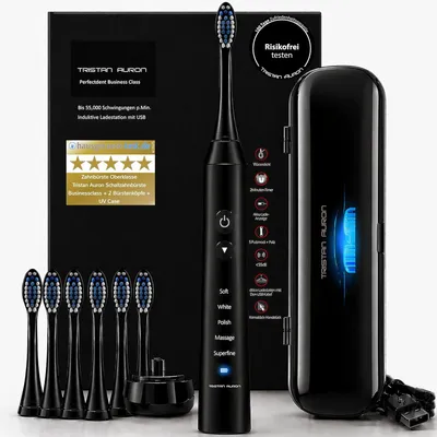Image de Kit de voyage pour brosse à dents électrique sonique avec étui UV, 55 000 vibrations, 5 modes, autonomie de 60 jours, 6 embouts, minuterie et IPX7