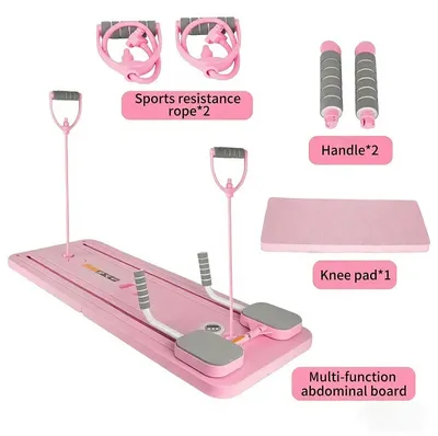 Produktbild von Pilates Trainingsboard - Bauchtrainer - Faltbar - Automatischer Rückprall - Widerstandsbänder - Liegestützgriffe - Balance- und Core-Training - Rosa