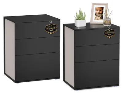 Image de Table de chevet 3 tiroirs noir et beige