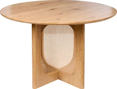 Produktbild von BELIANI Esstisch Hellbraun Holzoptik Wiener Geflecht Rund ⌀ 120 cm X Form Beine für Esszimmer