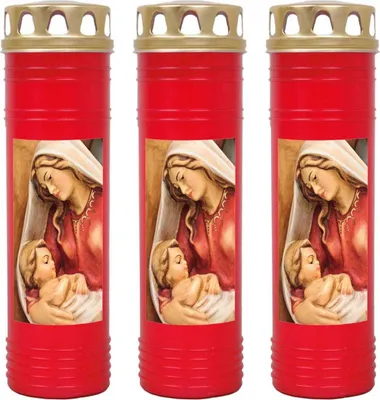 Image de Bougie funéraire - Lot de 3 - Rouge 170h ( couvercle doré ) - Marie à l'enfant