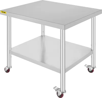 Immagine prodotto di VEVOR Tavolo in acciaio inox 762 x 915 mm Tavolo da cucina con rotelle Ristorante Grill esterno BBQ
