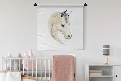 Produktbild von MuchoWow® Wandteppich Wandbehang Pferd - Aquarell - Auge - Mädchen - Kinder - Mädchen 90x90 cm Tapisserie Dekoration Wandtuch - Wandaufhänger