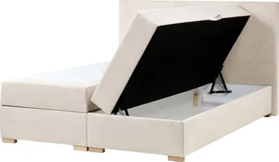 Obrázek produktu pro BELIANI Kontinentální boxspring postel s úložným prostorem světle béžová látka 160 x 200 cm moderní ložnice