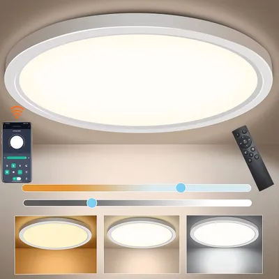 Immagine prodotto di Lampada da soffitto a LED da 28 W, dimmerabile, 3 temperature di colore, per cucina, soggiorno e camera da letto, bianca