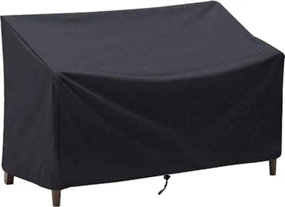 A black outdoor bench cover is shown on a white background.