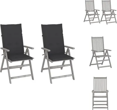 Image de vidaXL Chaises de jardin réglables 2 pcs. avec coussins en bois massif d'acacia - Chaises de jardin