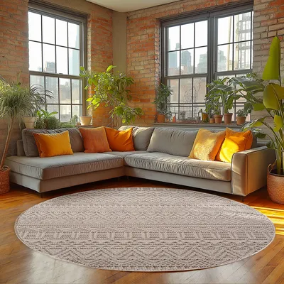 Immagine prodotto di Homebyhome Tappeto Soggiorno Bouclé Anelli Stile Scandi Design Vintage Robusto Morbido per Camera da Letto, Dimensioni: 80 cm Rund