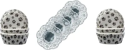 Produktbild von Demmler Backformen 2er Set - Muffinförmchen mit Pfotendesign - 2x 60 Stück - Inklusive Tassendeckchen