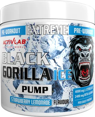 Produktbild von Activlab Black Gorilla ICE PUMP PreWorkout 300g, Beta-Alanin, AAKG, L-Citrullin, Niacin, Bodybuilding, größere Muskeln, Fitness, MMA - Erdbeerlimonade