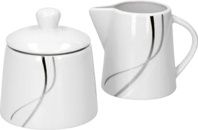 Obrázek produktu pro Van Well sada cukřenka + konvička na mléko Silver Night, dávkovač cukru + sypátko, porcelán, lineární dekor