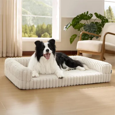Image de Lit orthopédique pour chiens, grande taille, 89x64x18 cm, couleur crème