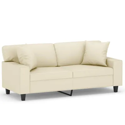 Image de vidaXL Canapé 2 places avec coussins décoratifs Crème 140 cm Similicuir