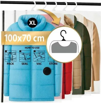 Produktbild von Famanu Hängende Vakuumbeutel für Kleidung (Mit Haken) - Größe XL: 100x70cm