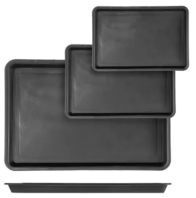 Produktbild von KADAX Serviertabletts im 3er Set: 25 x 18 cm, 30 x 20 cm & 40,5 x 30 cm, rechteckige Tabletts aus Kunststoff, Kunststofftabletts mit erhöhtem Rand, Servierplatten (Schwarz)