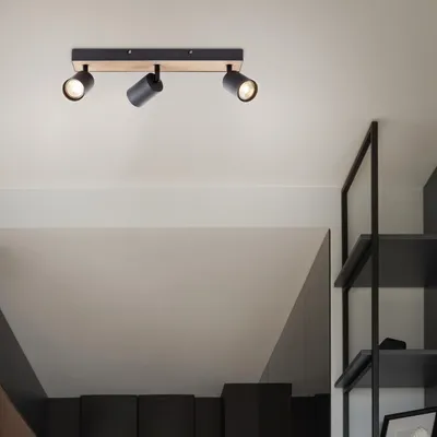 Zdjęcie produktu dla BRILLIANT Listwa oświetleniowa LED, 3 światła Jello Wood 42 cm metal/drewno czarny/drewno