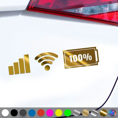 Produktbild von PantherPixel WLAN Aufkleber Netz Status Signalstärke Akkuanzeige Sticker Auto Geschenkidee Farbe Chrom-Gold