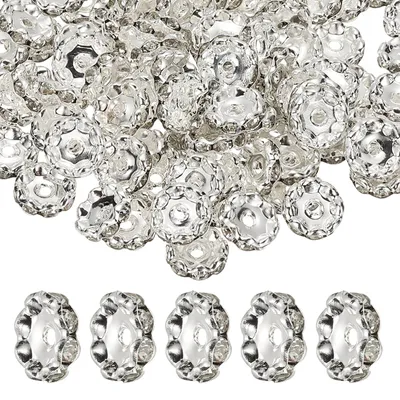 Produktbild von Wellen-Spacer-Perlen - 12 mm Strass-Metallperlen zum Basteln - für Halsketten und Armbänder - 100 Stück Silber Weiß