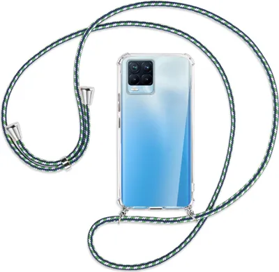 Produktbild von Handykette Backcover-Schutzhülle mit Band (Metall silberfarben) für Realme 8, Realme 8 Pro (6.4) - grün/blau/weiß