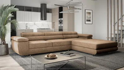 Produktbild von Ecksofa mit Schlaffunktion und Bettkasten VENUS TWIN - Ecksofa mit Federkern, Eckcouch Hellbraun