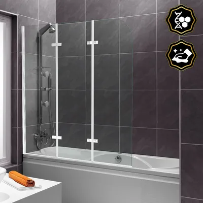 Obrázok produktu pre Jopassy vaňový nástavec skladacia zástena vaňa sprchový kút sprchová zástena z 6 mm NANO ľahko čistiteľného povlaku 183 ° ESG číre sklo 3-dielne skladacie 120 * 140 cm strieborná