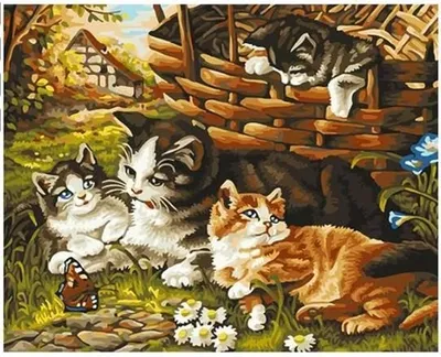 Produktbild von Diamentmosai̇k: Katzenfamilie, Kreatives Bild, 30X40 Cm
