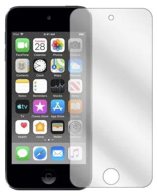 A screen protector is shown on top of an iPod Touch screen.