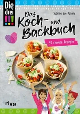 A cookbook cover featuring food and illustrations of people.