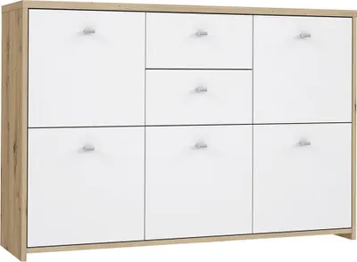 Produktbild von Furniture24 Kommode Best Chest SQNK233 Sideboatd Highboard 5 Türiger 2 Schubladen Artisan Eiche Weiß