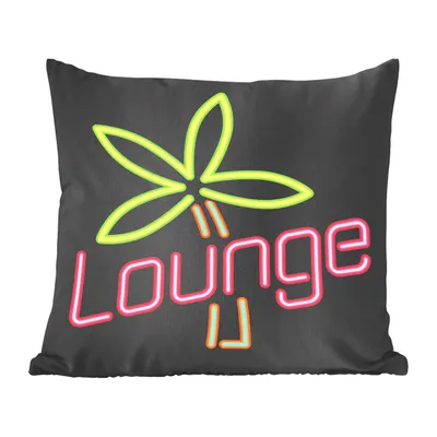Produktbild von MuchoWow® Zierkissen Sofakissen Wohnzimmer Dekokissen 40x40 cm Eine Piktogramm-Illustration eines Neonpalmen-Barschilds - Foto Kissen - Schlafzimmer Dekoration